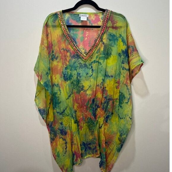 Studio thirtysix 36 Sheer Top V-neck S/M Flowy Colorful Bright Summer - Picture 7 of 9